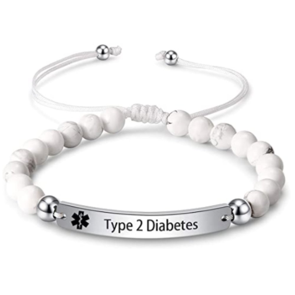 Engraved Bead Type 2 Diabetes Medical Alert ID